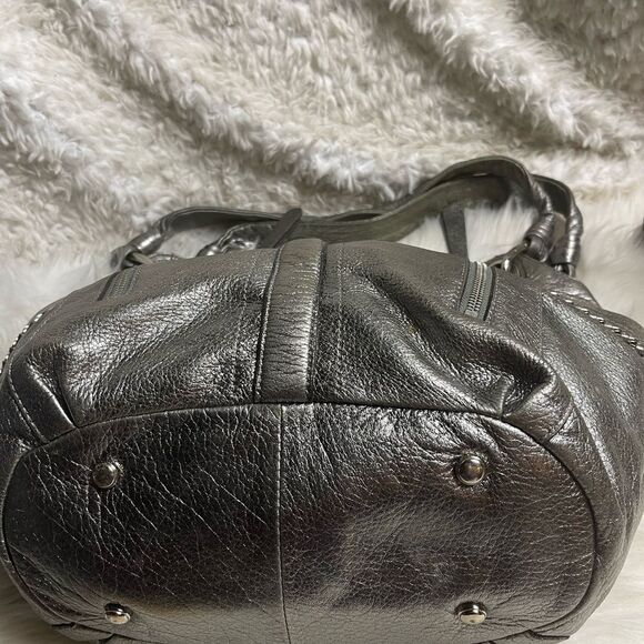 B. Makowsky Metallic Silver medium shoulder bag with silver tone chain accents - Picture 8 of 14